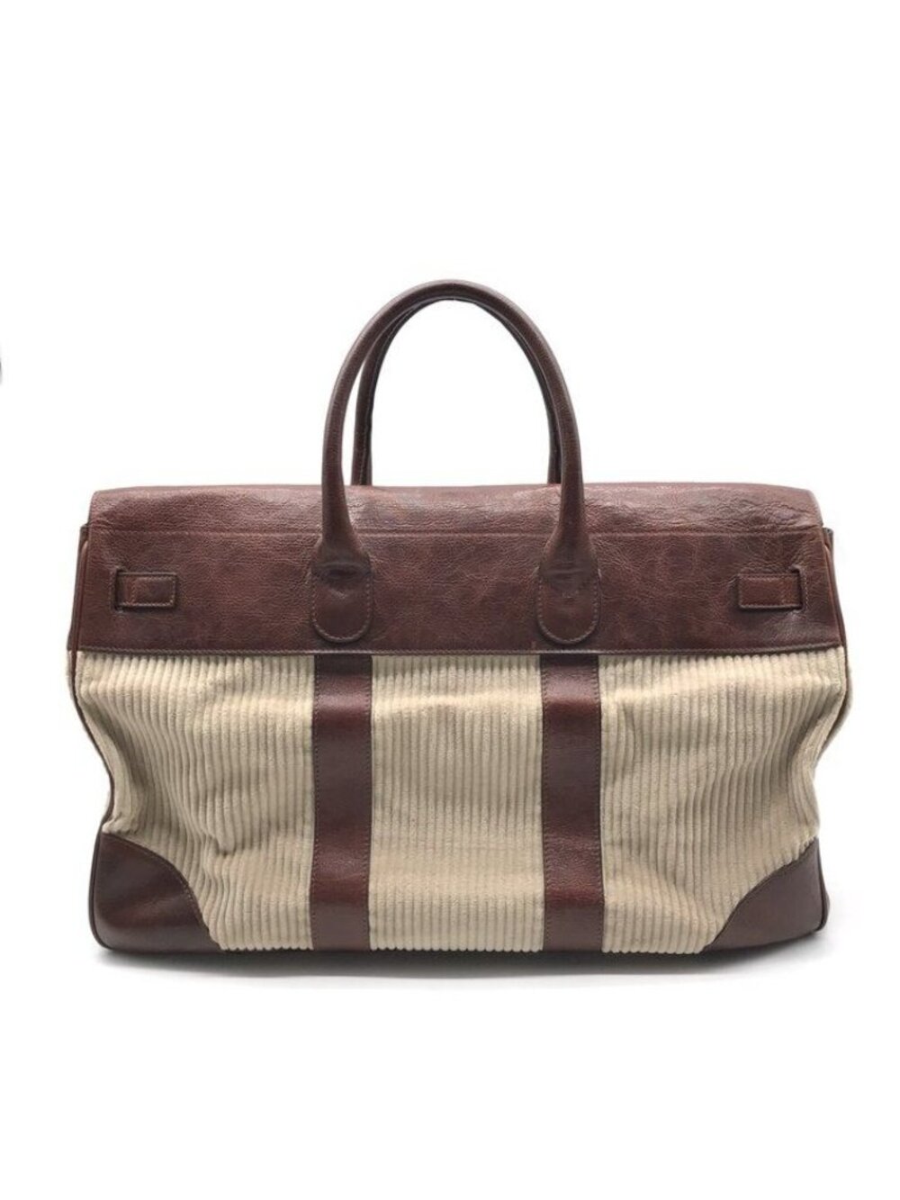 Brunello Cucinelli Weekender Country Hand Boston Leather Corduroy Travel Bag - Picture 3 of 10